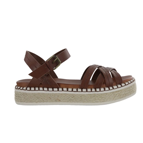 Cognac Straps Boho Espadrille Flat Platform Sandal - Picture 7 of 8